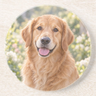 Golden Retriever Tuinportret Zandsteen Onderzetter