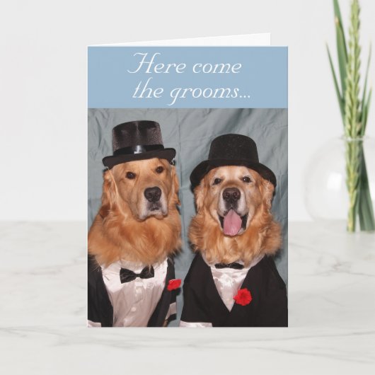 Golden Retriever Twee Bruidegoms Trouwen Kaart (Voorkant)