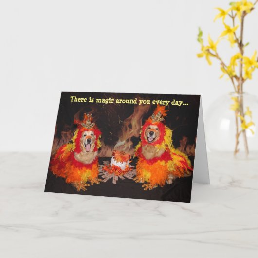 Golden Retriever Two Phoenixes en an Egg Birthday Kaart (Gele Bloem)