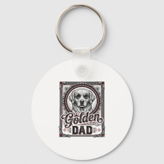 Golden Retriever Vader Vintage Gravure Ontwerp_1 Sleutelhanger (Voorkant)