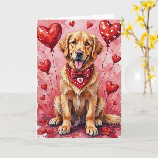 Golden Retriever Valentine’s Day Dog with Hearts Kaart (Gele Bloem)