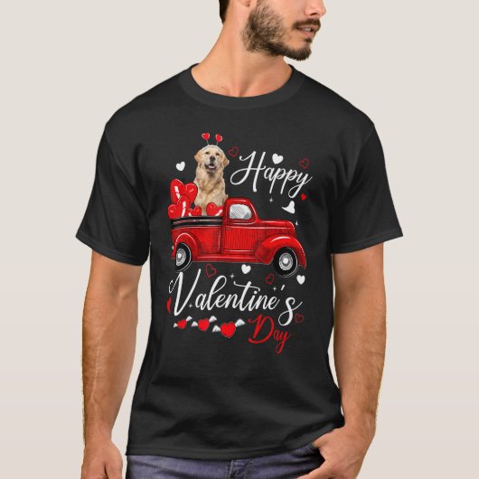 Golden retriever Valentine's Day Dogs Red Truck He T-shirt (Voorkant)