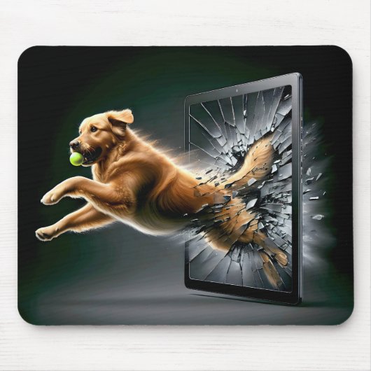 Golden Retriever verbrijzelen van een tablet scher Muismat (Voorkant)