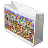 Golden Retriever Verjaardag Bash Gift Bag Groot Cadeauzakje (Voorkant Gekanteld)