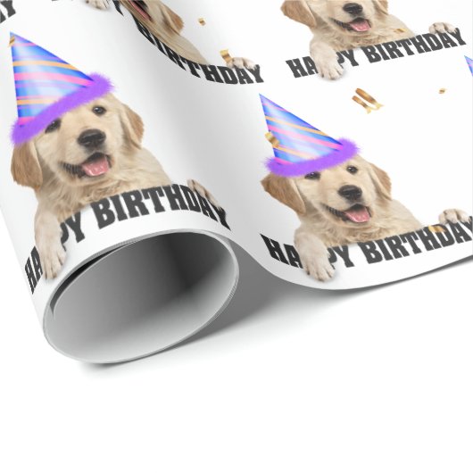 Golden Retriever verjaardag met confetti Cadeaupapier (Rol Hoek)