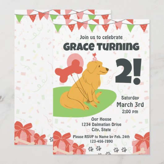 Golden Retriever verjaardagsuitnodiging Kaart (Voorkant / Achterkant)