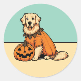 Golden Retriever Verkleed als Pumpkin Herfst Stick Ronde Sticker