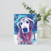Golden Retriever Vibrant Blue Winter Wishes Art Briefkaart (Staand voorkant)