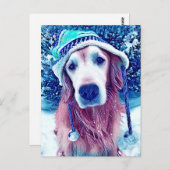 Golden Retriever Vibrant Blue Winter Wishes Art Briefkaart (Voorkant / Achterkant)