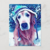Golden Retriever Vibrant Blue Winter Wishes Art Briefkaart (Voorkant)