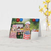 Golden Retriever Vierde juli Barbecue Kaart (Gele Bloem)