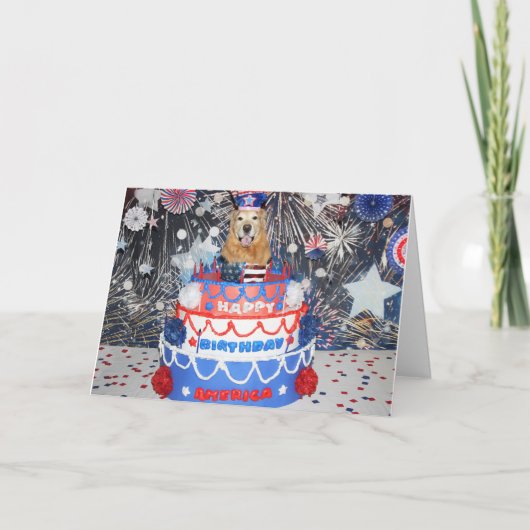 Golden Retriever Vierde juli Cake Feestdagen Kaart (Voorkant)