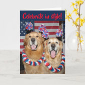 Golden Retriever Vierde Juli Celebrate in Stijl Kaart (Gele Bloem)