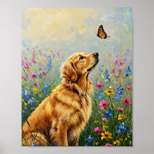 Golden Retriever & Vlinder Expressieve Kunst Poster