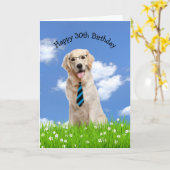 Golden Retriever voor 30e verjaardag Kaart (Gele Bloem)