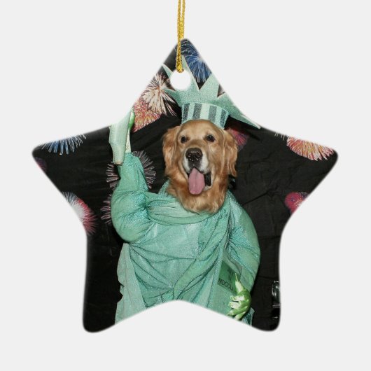 Golden Retriever Vrijheidsbeeld Keramisch Ornament (Voorkant)