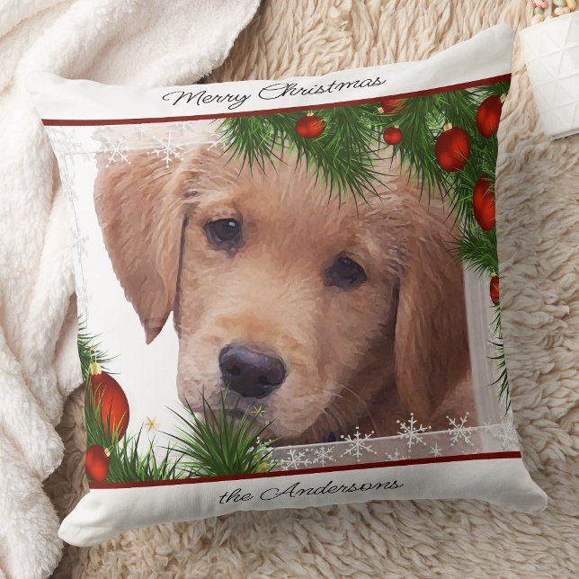 Golden Retriever Vrolijk Kerstfeest - Schattigee H Kussen (Creator heeft geüpload)