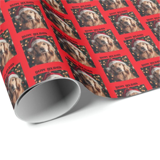 Golden Retriever W Santa Hat Gift Wrap, Kerstmis, Cadeaupapier (Rol Hoek)