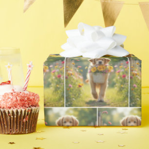 Golden Retriever wandelen met een bloemenmand Cadeaupapier