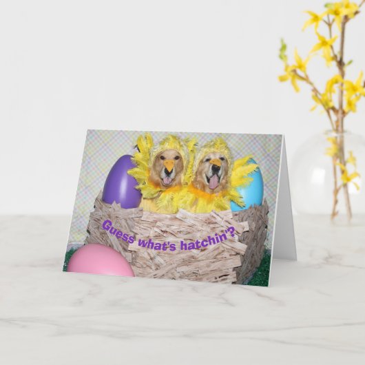 Golden Retriever Wat is Hatchin 'Pasen Kaart (Gele Bloem)