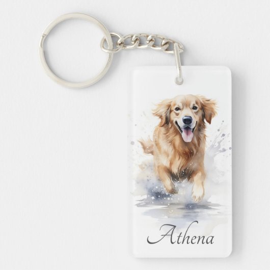 Golden retriever waterverf aangepaste naam tekst sleutelhanger (Voorkant)