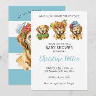 Golden Retriever Waterverf Baby shower Kaart