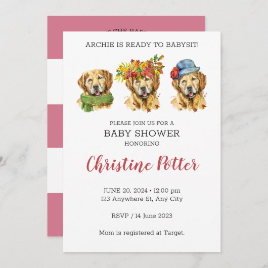 Golden Retriever Waterverf Baby shower Kaart (Voorkant / Achterkant)