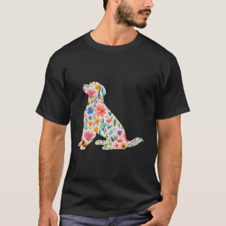 Golden Retriever Waterverf Flowers Design T-shirt