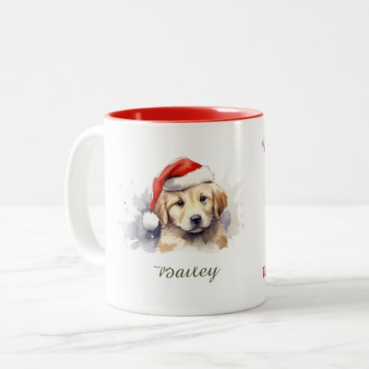 Golden Retriever Waterverf Kerst Mok (Voorkant links)