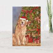Golden Retriever Waterverf onder de kerstboom Kaart (Voorkant)