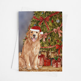 Golden Retriever Waterverf onder de kerstboom Kaart