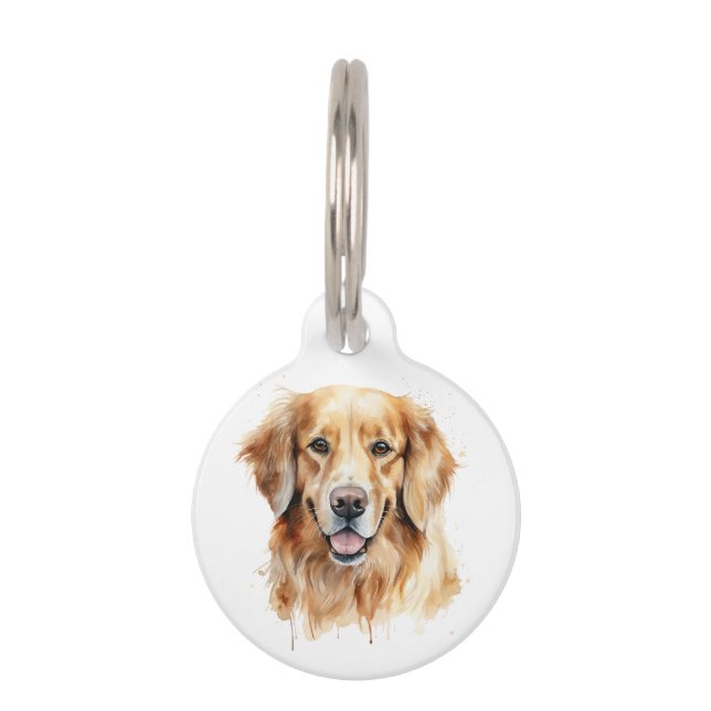 Golden Retriever waterverf print Hondenkunst cadea Huisdierpenning (Voorkant)