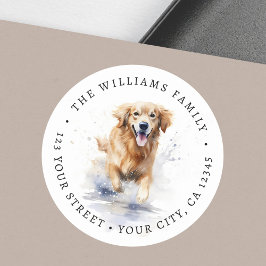 Golden retriever waterverf retouradres ronde sticker