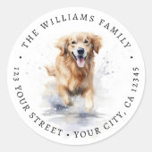 Golden retriever waterverf retouradres ronde sticker (Voorkant)