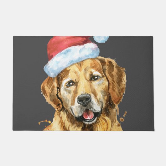 Golden Retriever Waterverf Santa Deurmat (Voorkant)