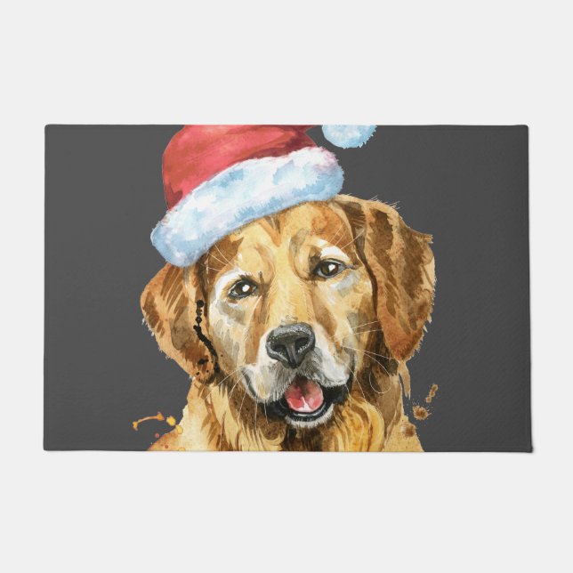Golden Retriever Waterverf Santa Deurmat (Voorkant)