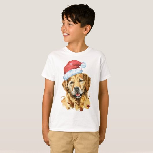 Golden Retriever Waterverf Santa T-shirt (Voorkant volledig)
