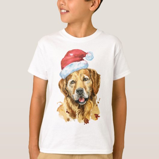 Golden Retriever Waterverf Santa T-shirt (Voorkant)