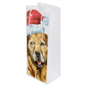 Golden Retriever Waterverf Santa Wijn Cadeautas (Achterkant Gekanteld)