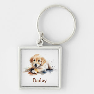 Golden Retriever Waterverf Sleutelhanger