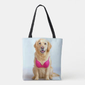 Golden Retriever Wearing a Pink Bra Tote Bag (Achterkant)