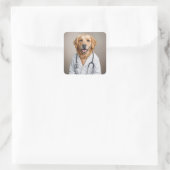 Golden Retriever Wearing a White Doctor's Coat Vierkante Sticker (Tas)