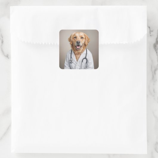 Golden Retriever Wearing a White Doctor's Coat Vierkante Sticker (Tas)