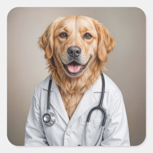 Golden Retriever Wearing a White Doctor's Coat Vierkante Sticker (Voorkant)