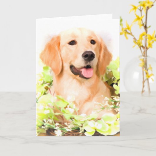 Golden Retriever Wenskaart Kaart (Gele Bloem)