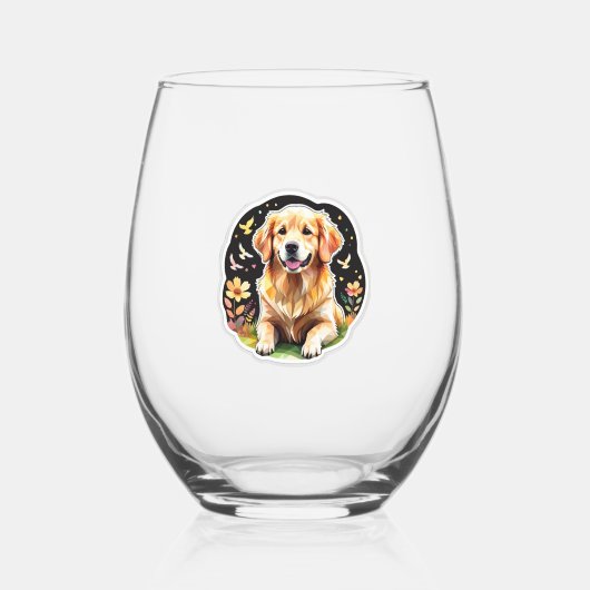 Golden Retriever Wijnglas Zonder Voet (Voorkant)