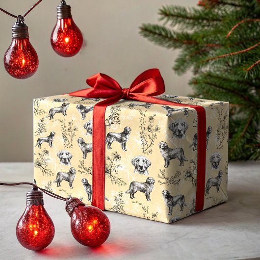 Golden Retriever Wildflower Toile Vintage Cadeaupapier