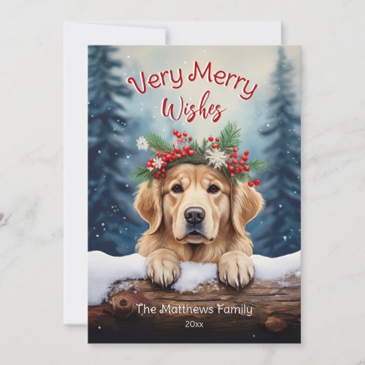 Golden Retriever Winter Pet Portrait Zeer Vrolijk Feestdagenkaart (Voorkant)