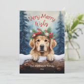 Golden Retriever Winter Pet Portrait Zeer Vrolijk Feestdagenkaart (Staand voorkant)