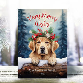 Golden Retriever Winter Pet Portrait Zeer Vrolijk Feestdagenkaart